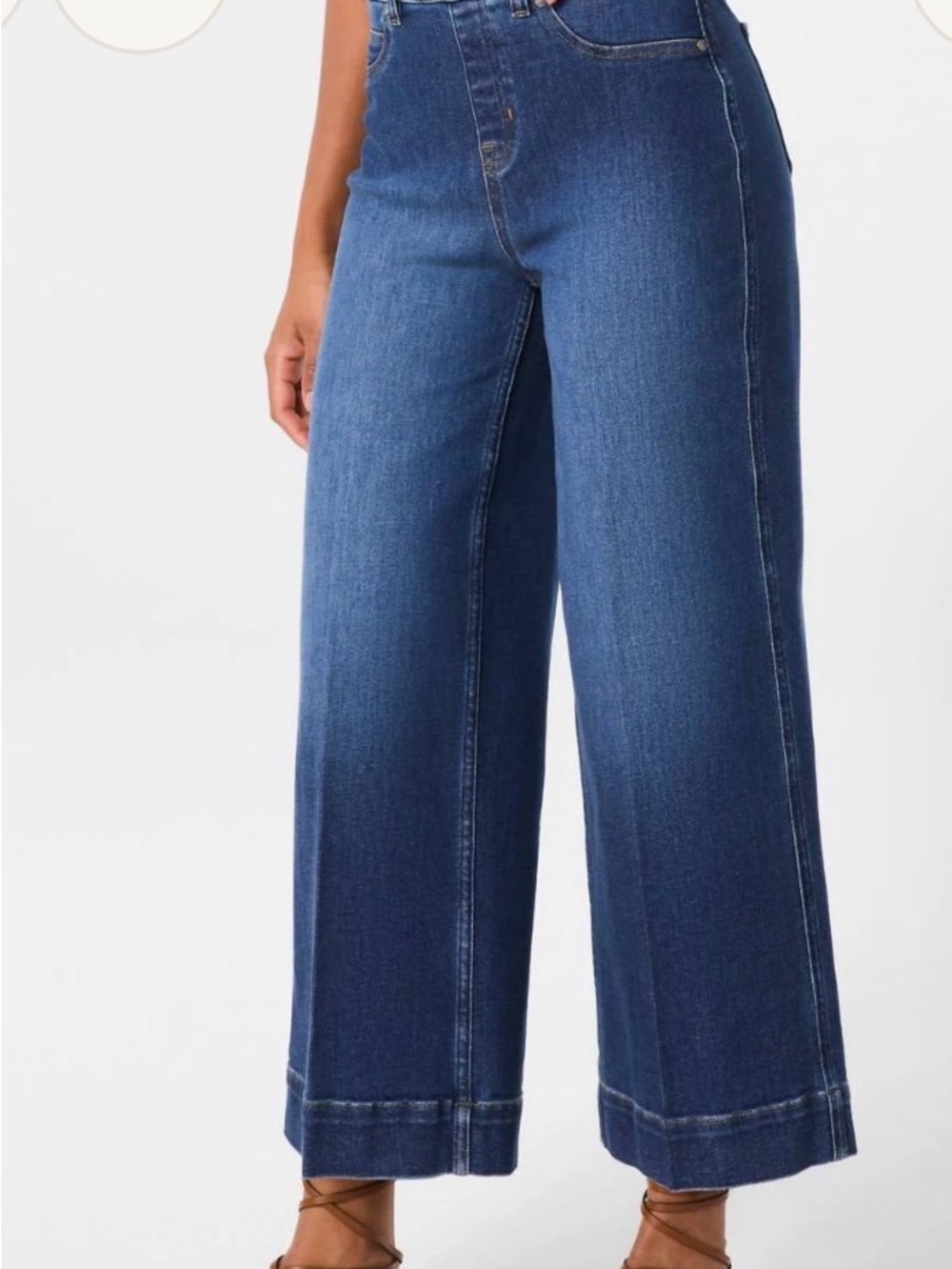 SPANX Wide-Leg Cropped Jeans in Dark Blue Wash